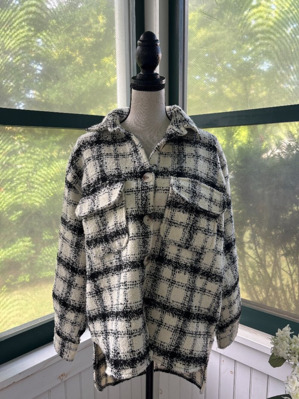 12th Tribe Black & White Plaid Boucle Shacket Small NWT